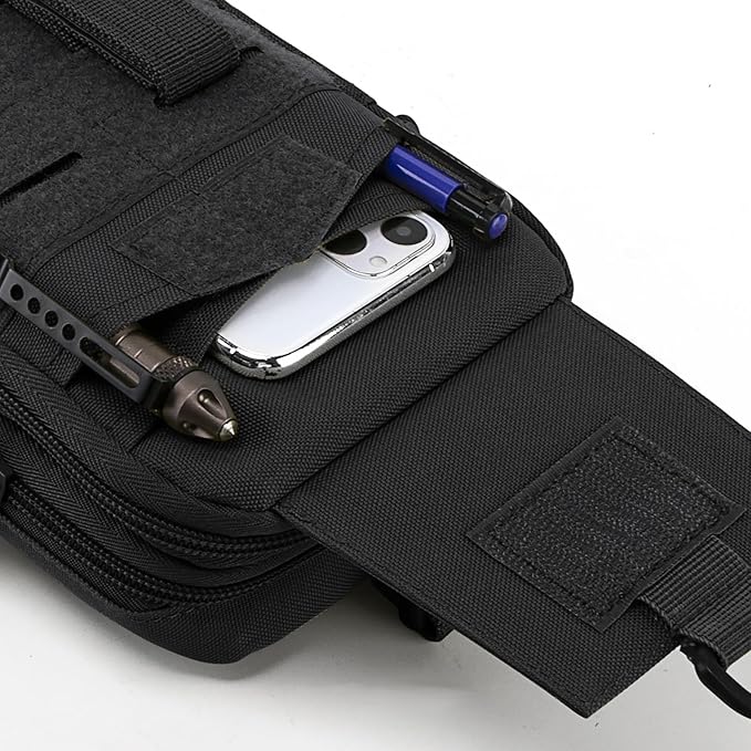 IronSeals Tactical Molle Utility EDC Pouch Nylon Waist Belt Bag Camping Hiking Organizer Pouch Phone Holster for iPhone 16 Pro Max/16 Pro/15 Pro Max/14 Pro Max/13 Pro Max/12 Pro Max/11 Pro Max, Large