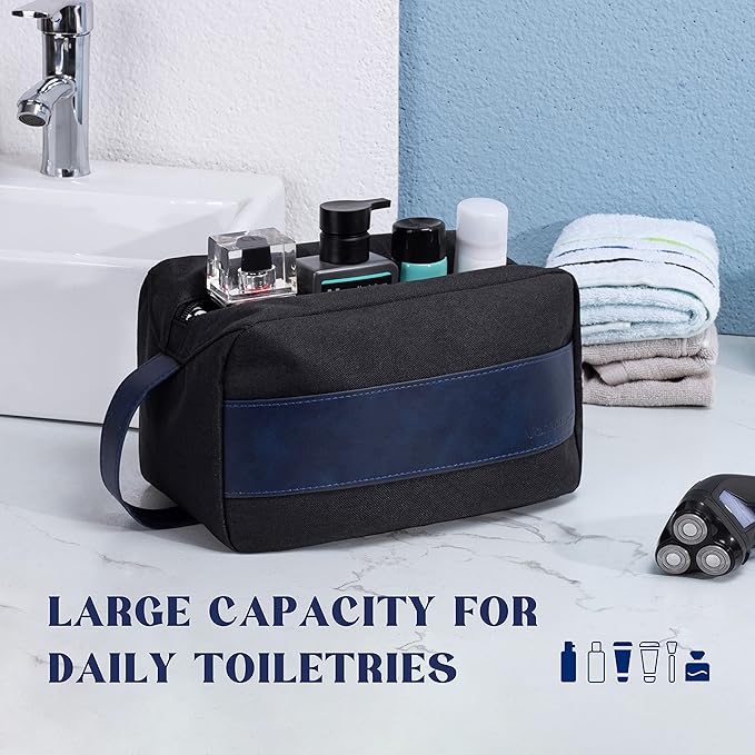 Vorspack Toiletry Bag for Men - Large Dopp Kit for Travel Water Resistant Travel Bag for Toiletries Accessories Lightweight Toiletries Bag - Black&Blue