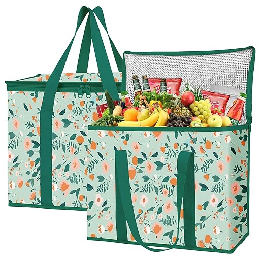 musbus 2-Pack extra Insulated Grocery shopping bag, large Green leaf, kitchen foldable reusable bags groceries,Sturdy zipper,Collapsible,tote,cooler,for transport women,Durable carrier
