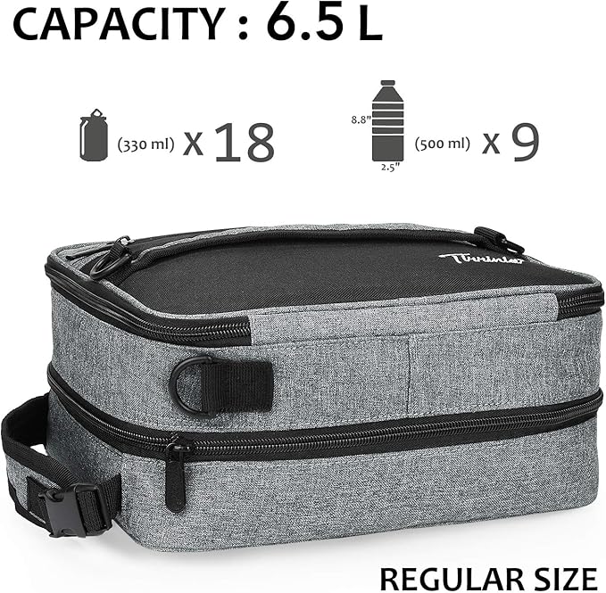 Expandable Insulated Lunch Bag, Leakproof Flat Lunch Cooler Tote with Shoulder Strap for Men and Women, Suitable for Work & Office by Tirrinia, Dark Grey