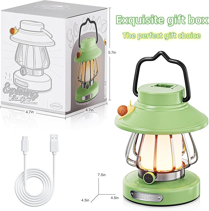 HOMY New Gear lamp for Kids Set Toddler Flashlight Convenient LED Light Rechargeable Battery Operated Outdoor Indoor Essentials Table Portable Night Light Green Gift Electric Camping Lanterns Snail
