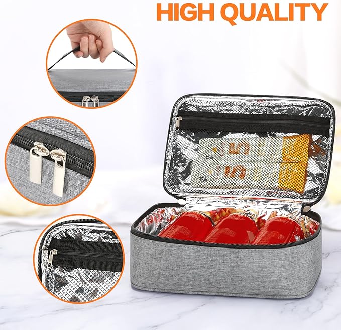 NATURAL STYLE Small Lunch Bag, Mini Portable Thermal Insulated Cooler Bag Lunch Box (Grey)