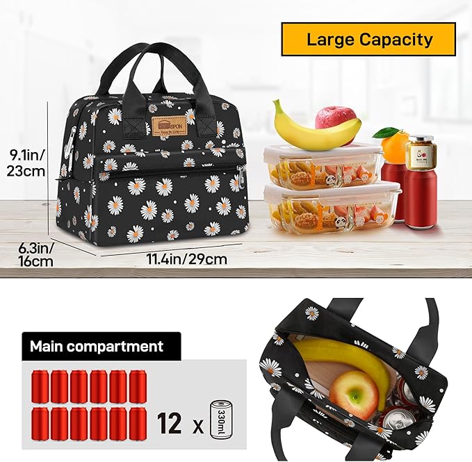 HOMESPON Insulated Lunch Bag for Women Men Lunch Box Cooler Lunch Tote for Work Picnic (Daisy)