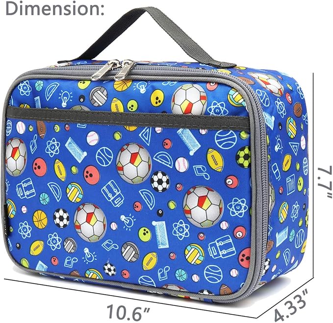 FlowFly Kids Lunch box Insulated Soft Bag Mini Cooler Back to School Thermal Meal Tote Kit for Girls, Boys,football
