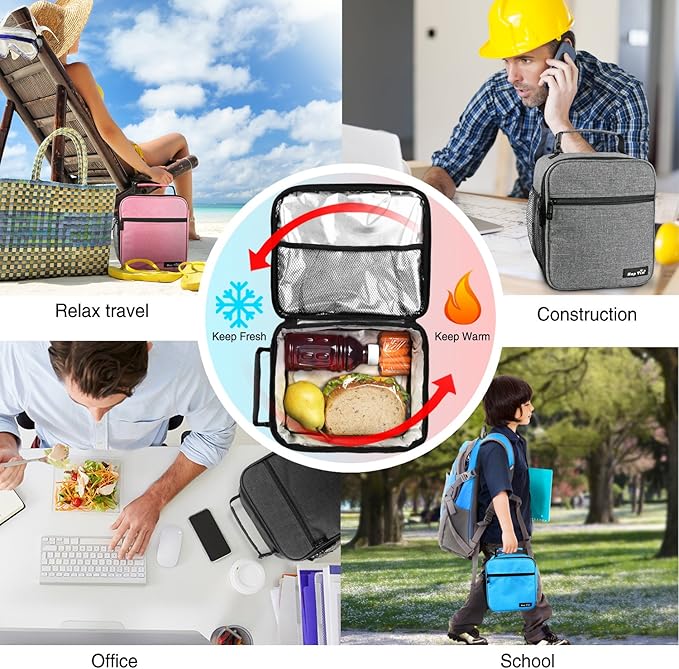 Hap Tim Insulated Lunch Bag for Men Women,Reusable Lunch Box, Spacious Lunchbox Adult, Blue (18654-BL)