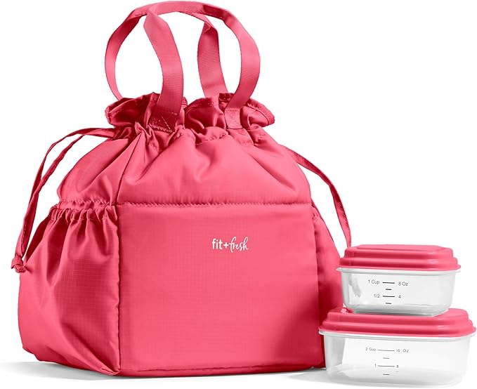 Fit & Fresh Lunch Bag For Women, Insulated Womens Lunch Bag For Work, Stain-Resistant Large Lunch Box For Women With Containers, Cinch Closure Cromwell Bag, Watermelon Pink