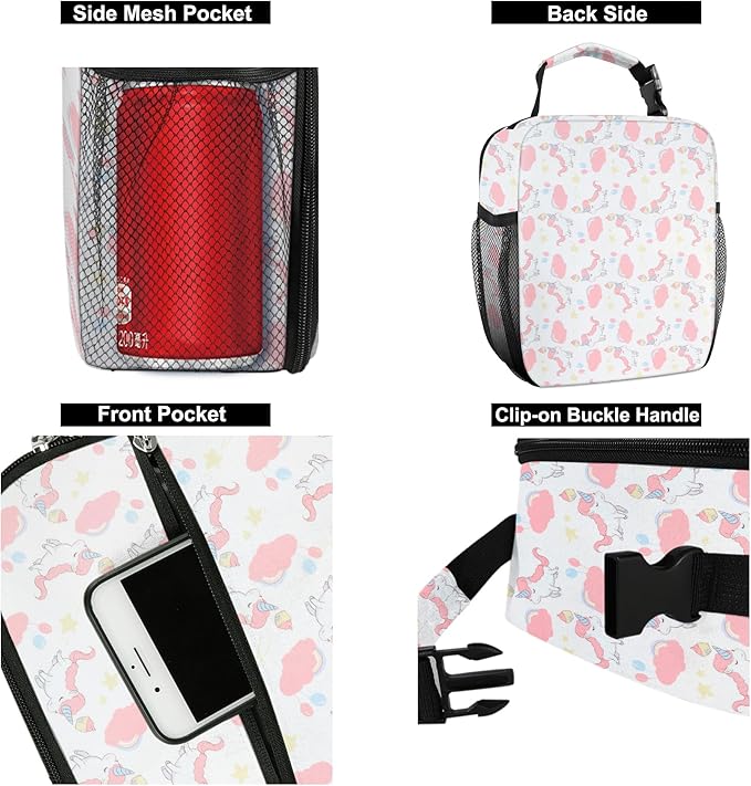 Lunch Box for Men & Women Durable Lunch Bag for Adults Reusable Small Lunchbox White Unicorn