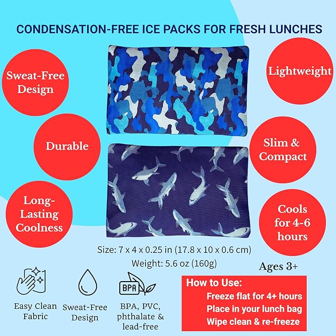 Yumbox Reusable Soft Ice Packs with Fabric Sleeve for Lunch Box and Cooler, Sweatproof, Pack of 2 Gel Ice Packs (Camo)