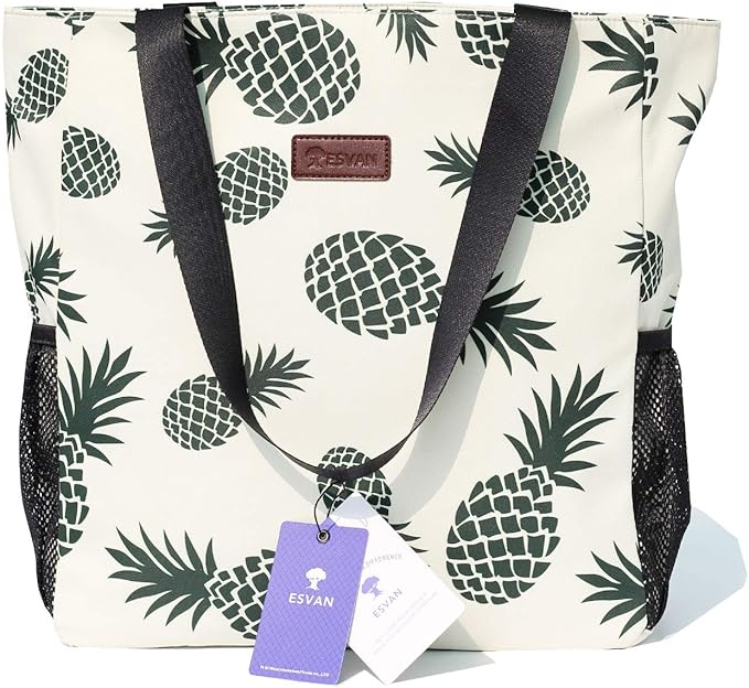 ESVAN Original Floral Water Resistant Large Tote Bag Shoulder Bag for Gym Beach Travel Daily Bags Upgraded