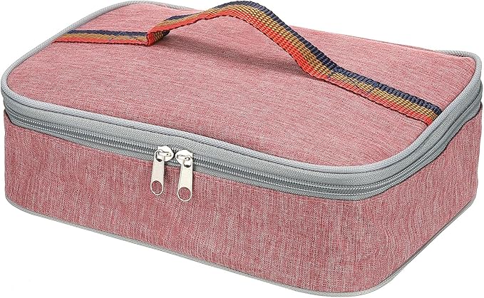 PATIKIL 12"x9"x3" Insulated Lunch Bags, Portable Food Containers Bag Flat Bento Bags Reusable Thermal Lunch Pail for Men and Women, Pink