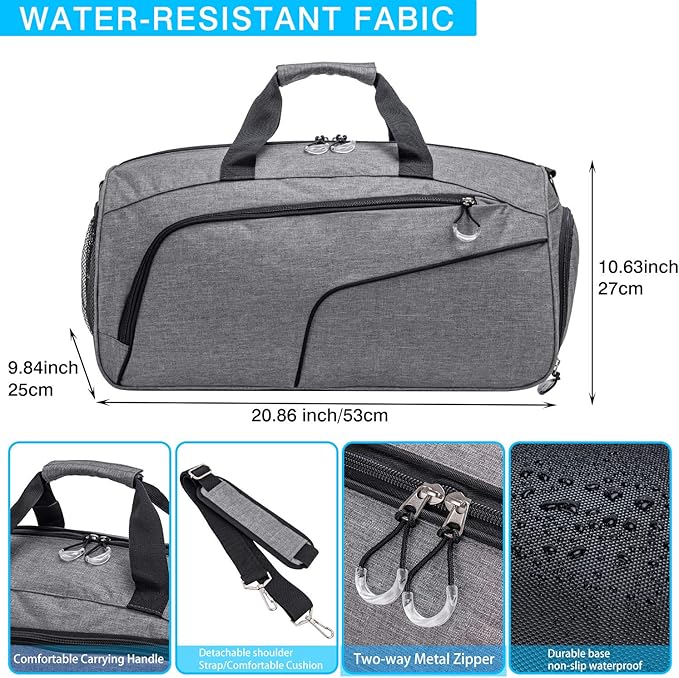 Kuston Sports Gym Bag with Shoes Compartment &Wet Pocket Gym Duffel Bag Overnight Bag for Men and Women