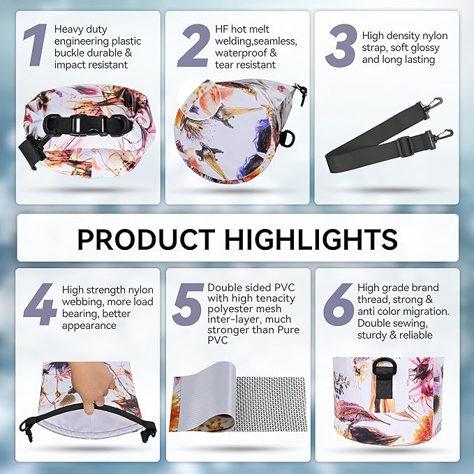 MARCHWAY Floating Waterproof Dry Bag Backpack 5L/10L/20L/30L/40L, Roll Top Sack Keeps Gear Dry for Kayaking, Rafting, Boating, Swimming, Camping, Hiking, Beach, Fishing