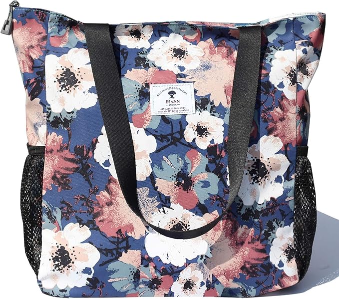 ESVAN Original Floral Water Resistant Large Tote Bag Shoulder Bag for Gym Beach Travel Daily Bags Upgraded