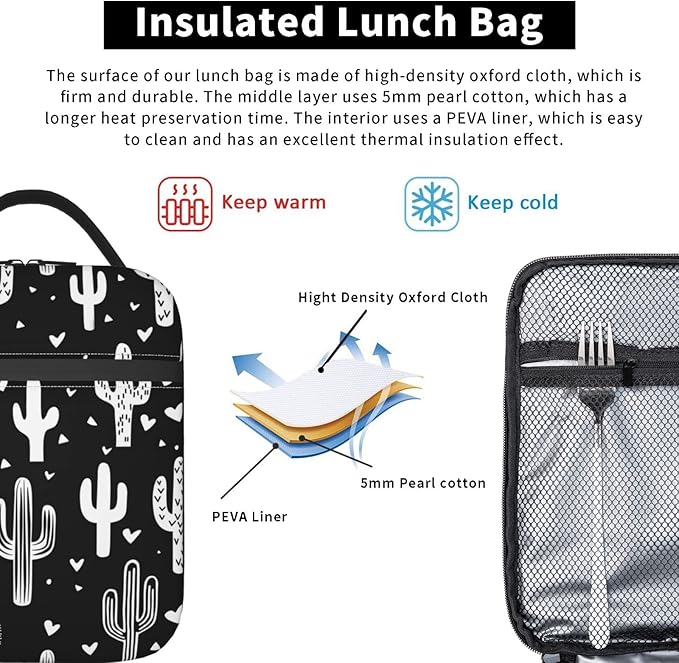 Fun Western Cactus Lunch Box Reusable Insulated Totes Lunch Bag Thermal Cooler For Boy Girls School Men Women Beach Picnic Travel