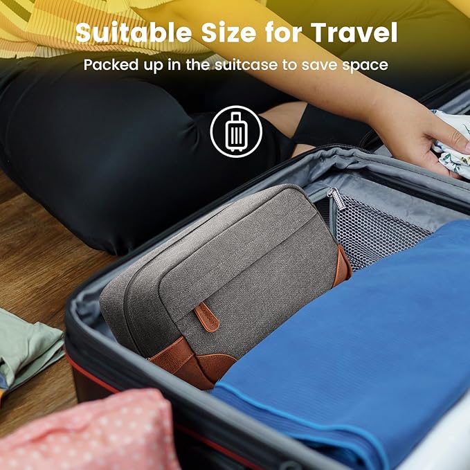 Vorspack Toiletry Bag Hanging Dopp Kit for Men Water Resistant Canvas Shaving Bag with Large Capacity for Travel - Light Grey