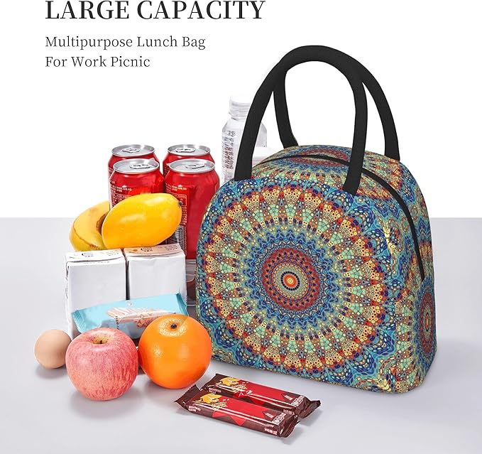 Mandala Lunch Bag Lunch Box for Women Men Boys Girls, Reusable Insulated Lunch Tote Bag, Leakproof Thermal Cooler Sack Food Handbags High Capacity for Work School Picnic Camping Gifts