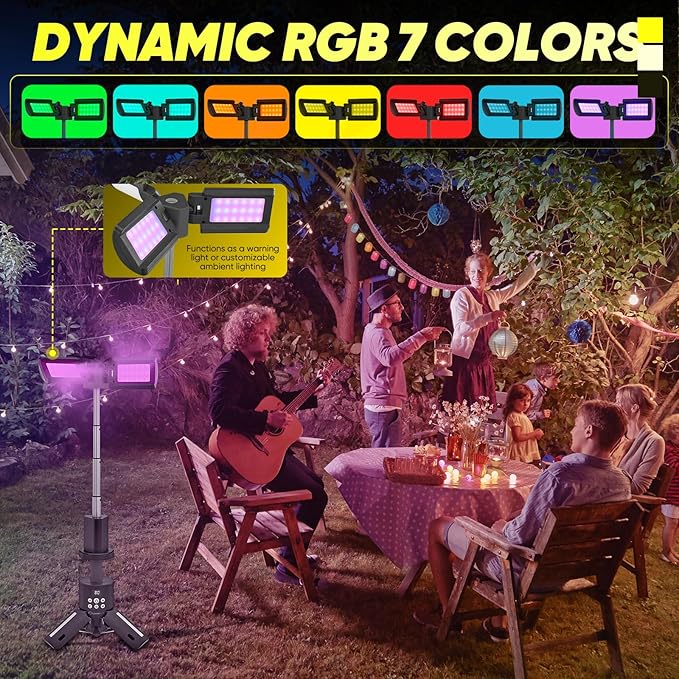 Telescopic Camping Lights with Stand, 5000LM Rechargeable LED Flashlight, 9 Color Modes, Collapsible Tent Lantern with Reflective Strips, Magnetic Base for Power Outages, Camping & Emergency