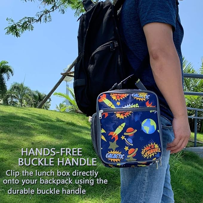 FlowFly Kids Lunch box Insulated Soft Bag Mini Cooler Back to School Thermal Meal Tote Kit for Girls, Boys, Rocket