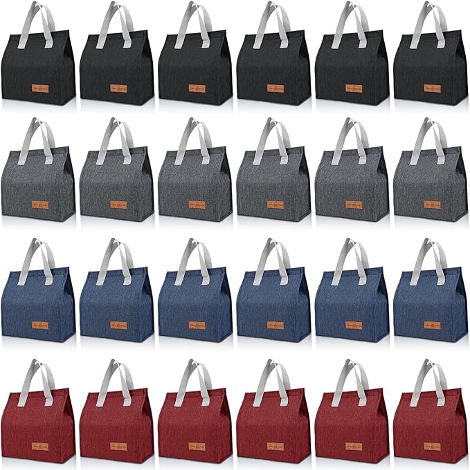 24 Pack Lunch Bags Bulk,Insulated Reusable Lunch Bags with Aluminum for Women Men,Leakproof Tote Large Lunch Box for Office,Work,Beach or Travel,Multicolor