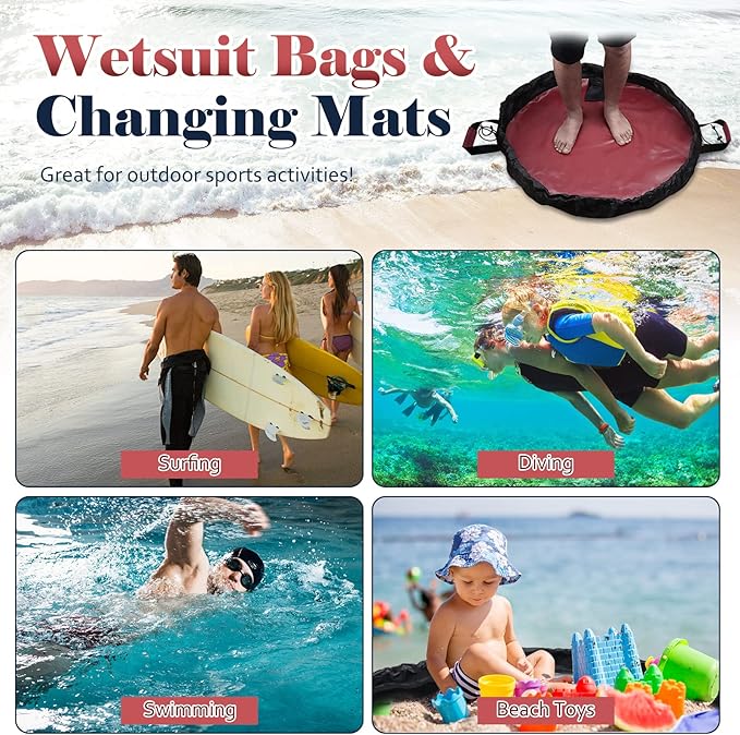 Wetsuit Change Mat, Portable Large Beach Dry Bag Waterproof Changing Mats with Shoulder and Handle Strap for Surfing