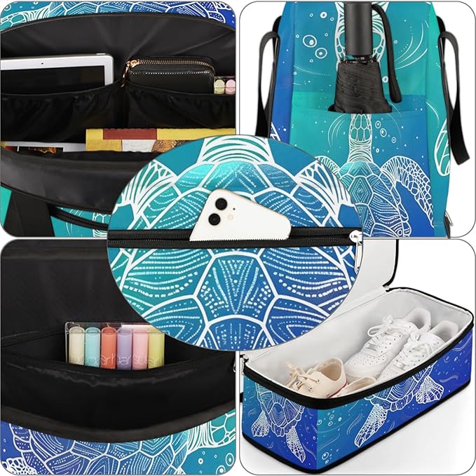 cfpolar Woman Travel Duffel Bag Ocean Turtle Foldable Tote Carry On Luggage Sports Gym Bag With Shoe Compartment Overnight Weekend Yoga Workout Bag Training Handbag