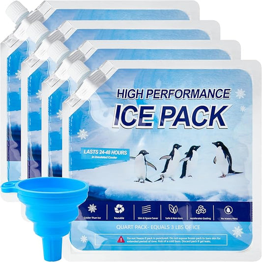 Reusable Ice Packs for Cooler, 4 Pack Freezer Ice Packs for Lunch Boxes, Cooler Ice Packs for Camping Gear, Fishing