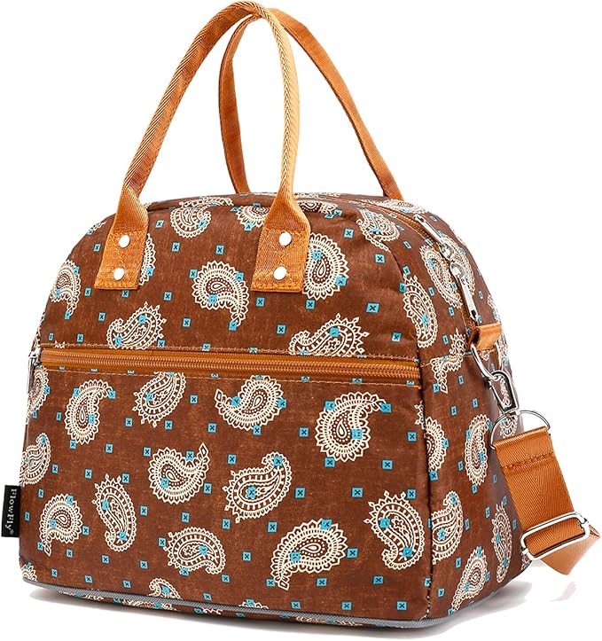 FlowFly Insulated Lunch Bag With Shoulder Strap for Women, Men, and Kids, Large and Reusable, Handle, Freezable Work and School Travel Tote and Meal Prep Organizer,Cashew