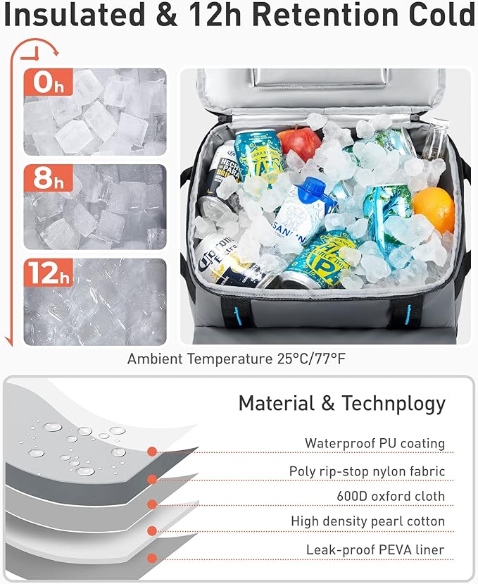 TOURIT 30L/50-Can Cooler with Wheels - 16Hrs Ice Retention Rolling Cooler with Retractable Handle & Oversized All-Terrain Tires, PU-Coated Waterproof Soft Cooler Bag for Camping, Beach Travel, Picnics