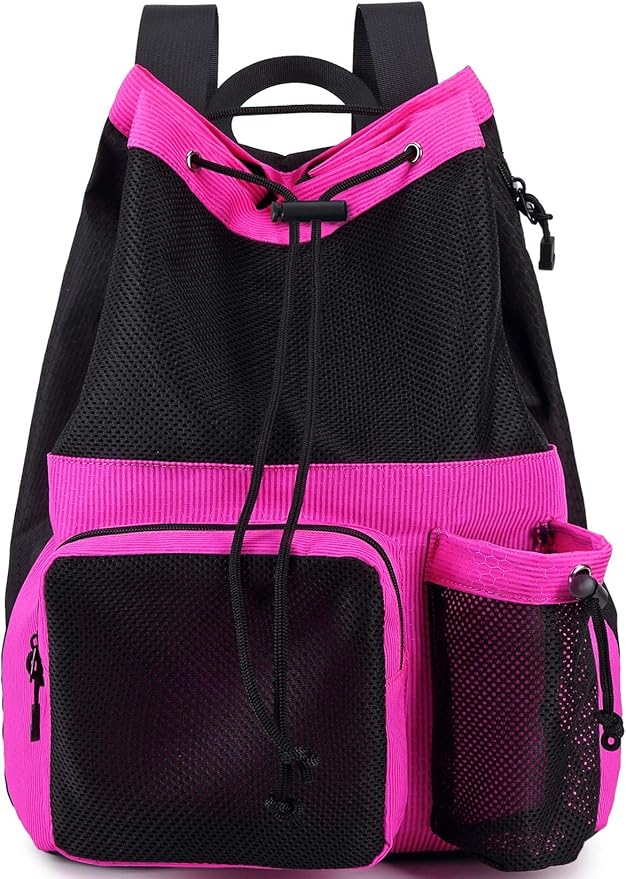 Lohol Large Mesh Drawstring Backpack with Shoe Bag, Durable Swimming String Sack with Handle for Sports Gym Yoga Beach Travel
