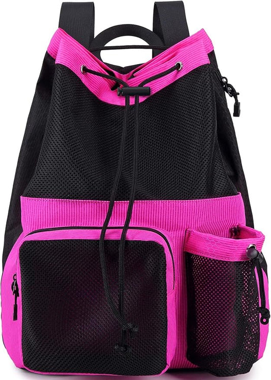 Lohol Large Mesh Drawstring Backpack with Shoe Bag, Durable Swimming String Sack with Handle for Sports Gym Yoga Beach Travel