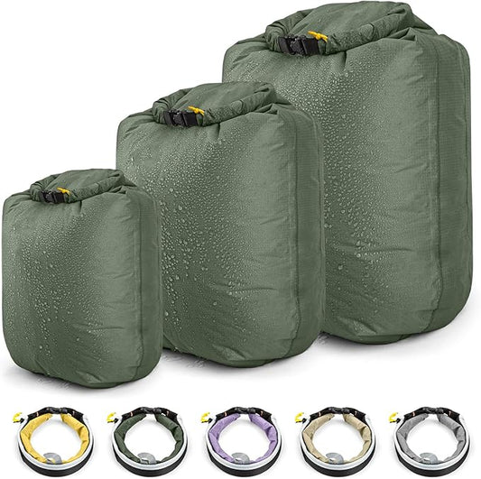 HIKEMAN Dry Bag Waterproof - Ultralight Dry Sack,Outdoor Roll Top Drybags,3-Pack Stuff Sack for Travel,Swimming,Rafting,Boating,Kayaking,Camping,Beach (Green)