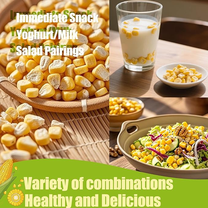 Premium Freeze Dried Sweet Corn Kernels 7 Oz/200g，No Sugar & Additives Healthy Snack Foods for Kids or Adults 100% Natural Freeze Dried Vegetables for Soups，Salads,Baking,Yogurt,Snacks