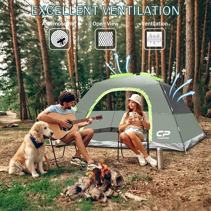 CAMPROS CP Tents for Camping 4/6 Person Tent Waterproof Windproof Double Layer Camping Tent, Easy Setup Dome Tent with Large Mesh Windows & Wider Door for Outdoor Camping & Hiking