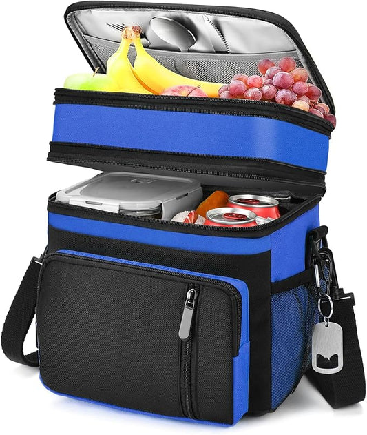 Lunch Box & Lunch Bag for Men Women, Large Insulated Adult Lunch Box, Leakproof Cooler Lunchbox with Bottle Opener for Work Picnic Beach, 16L, Sapphire Blue