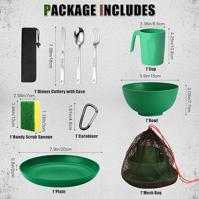 Scout Camping Mess Kit for 1 Person Boy Scout Dishes Set Girl Scout Mess Kit with Mesh Bag Reusable Light Weight Eating Utensils Plastic Camping Cutlery Set for Travel Camp