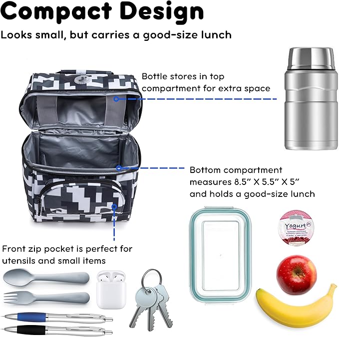 J World Corey Kids Lunch Bag. Insulated Lunch-Box for Boys Girls, Camo