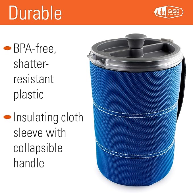 GSI Outdoors, 30 Fl Oz JavaPress, French Press Coffee Maker for Camping and Travel, Blue