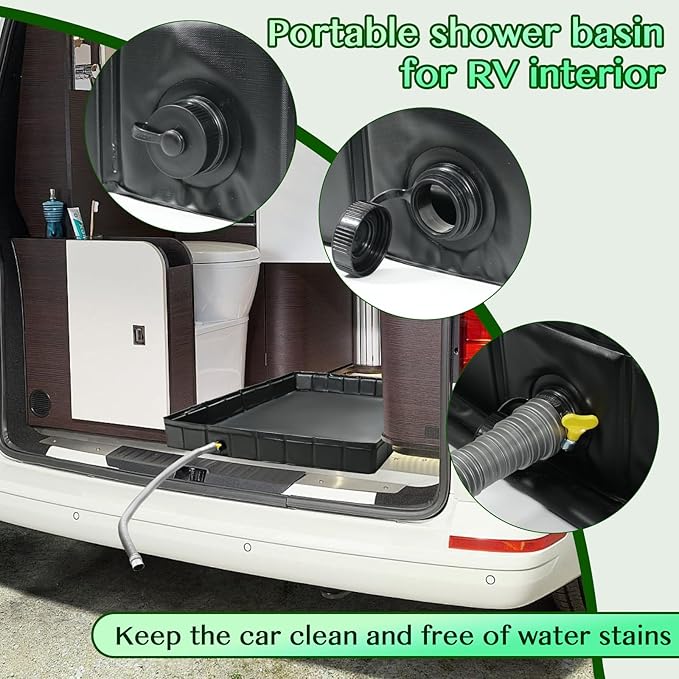 Foldable Camping Shower Base 41"x41"x5" with Drain Pipe, Indoor/Outdoor Portable Shower Pan for Camping Tents, RVs, and More, Includes Storage Bag