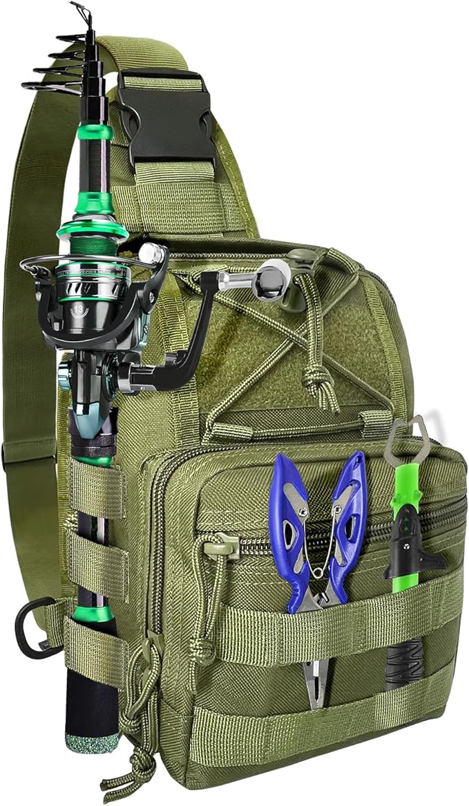 Fishing Backpack Tackle Storage Bag With Rod Holder - Sling Gear Storage