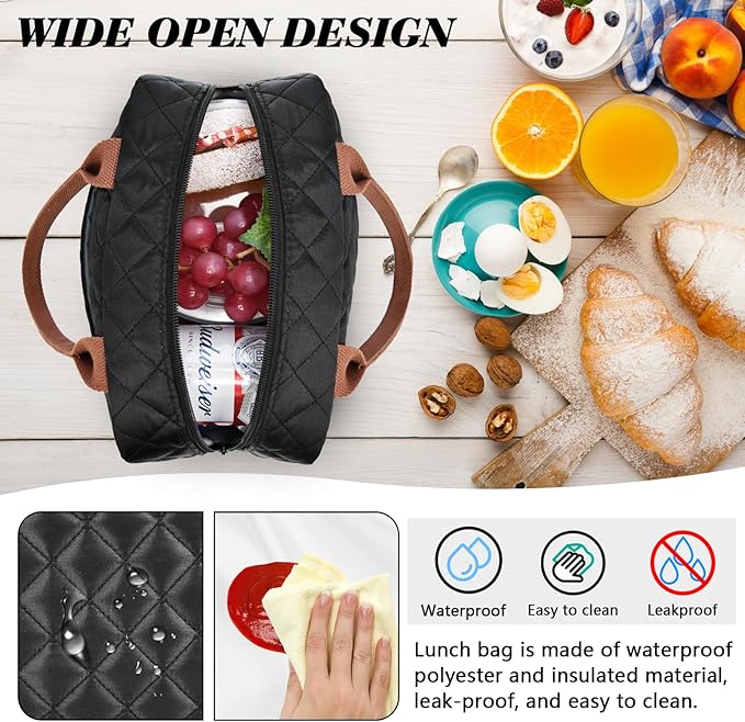LOKASS Lunch Bag for Women/Men-Insulated Adults Lunch Box with Front Pocket- Small Cute Lunch Tote for Work-Reusable Cooler Bag for Office Picnic Beach or Travel
