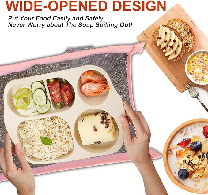 Mziart Minimalist Lunch Bag, Reusable Insulated Bag for Women Men Box Container Leakproof Simple Bento Tote Adults Cooler Work Office Picnic or Travel (Pink) M23HK-LB-005-JJ