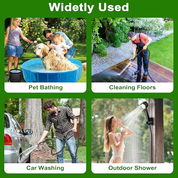 Portable Shower for Camping, Rechargeable Camping Shower Pump, 4 Spray Modes, Smart Intelligent LED Display Outdoor Camp Shower Kit or Camping, Hiking, Traveling, Pet