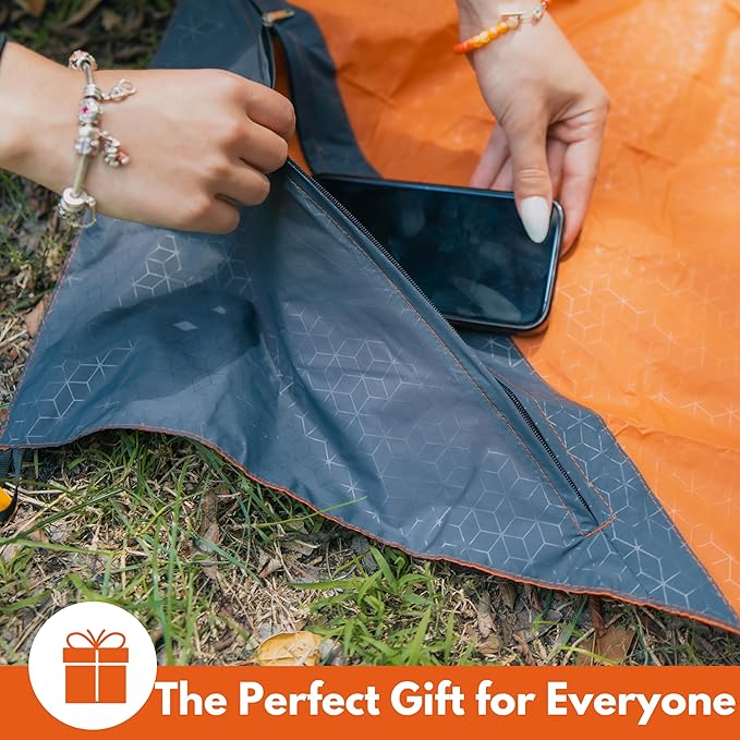 ECCOSOPHY Sand Proof & Waterproof Picnic Blanket - 60x55 Outdoor Compact Pocket Blanket, Lightweight Ground Cover for Hiking, Camping, Festivals, Sports, Travel with Bag & Stakes (Terracotta)