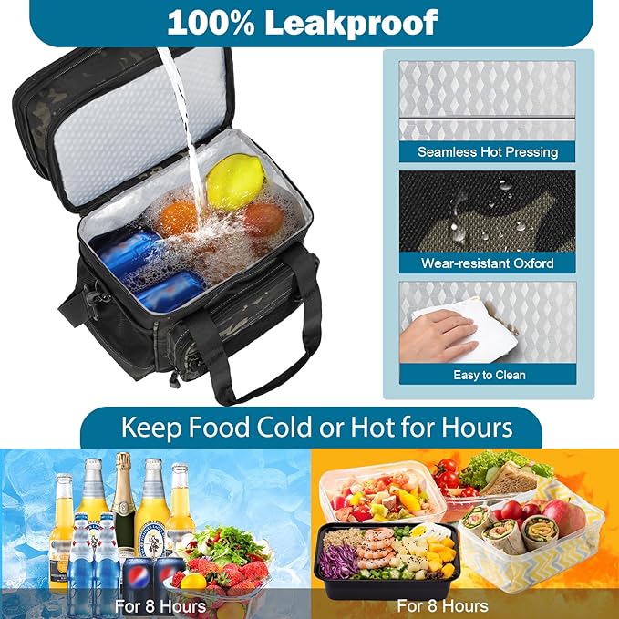 GLENKEY Double Deck Insulated Lunch Box, Expandable Large Lunch Bag Leakproof Cooler Bag Lunch Pail for Men Women Adults Work Shifts Travel Daytrip,16L,Black-Camo