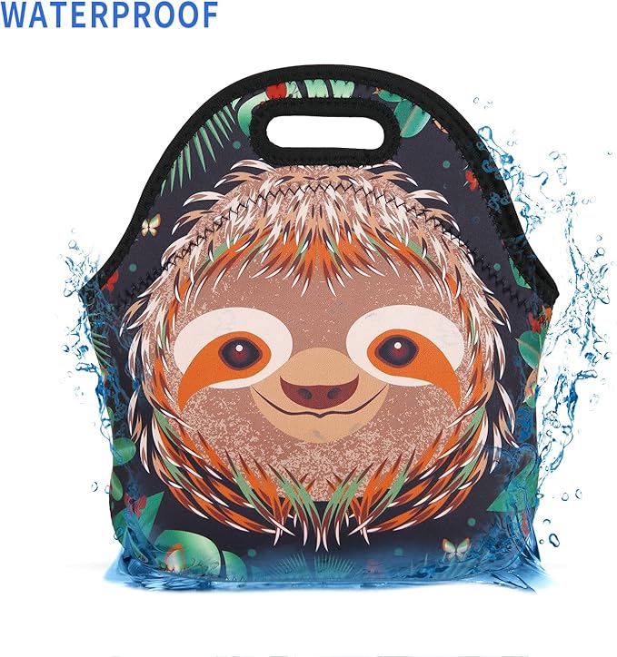 Violet Mist Sloth Neoprene Large Lunch Bag Women Insulated Cute Small lunch Bag Tote Work Outdoor Picnic Washable Lunch Box for Mens with Containers Zipper Thanksgiving Christmas Gift