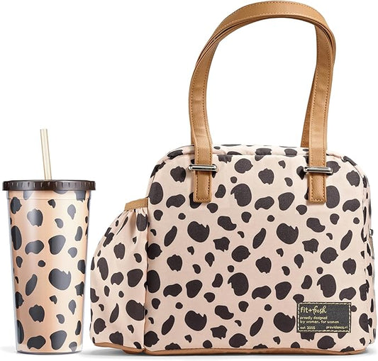 Fit & Fresh Lunch Bag For Women, Insulated Womens Lunch Bag For Work, Leakproof & Stain-Resistant Large Lunch Box For Women With Expandable Bottle Pocket, Zipper Closure Laketown Bag Cheetah Tumbler