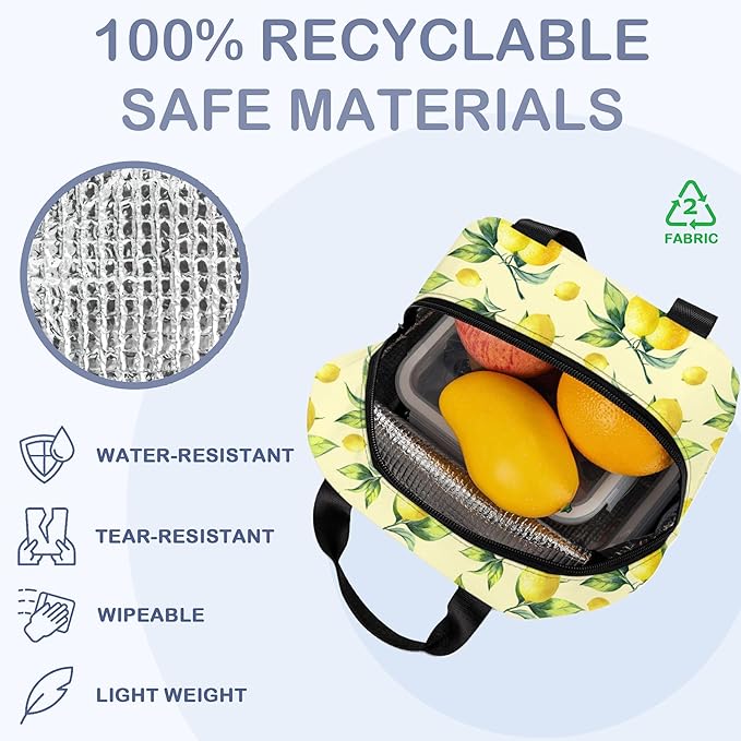 Lemon Yellow Insulated Lunch Bag Reusable Lunch Box Women Men,Cooler Thermal Meal Tote for Kids School Student Picnic Office Work