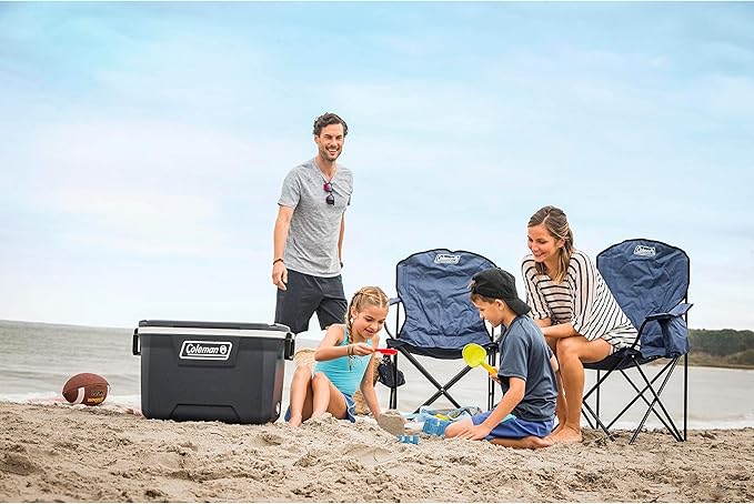 Coleman Portable Camping Chair with 4-Can Cooler, Cushioned Seat & Back with Side Pockets & Cup Holder, Carry Bag Included, Great for Camping, Tailgating, Firepits, Patio, & More