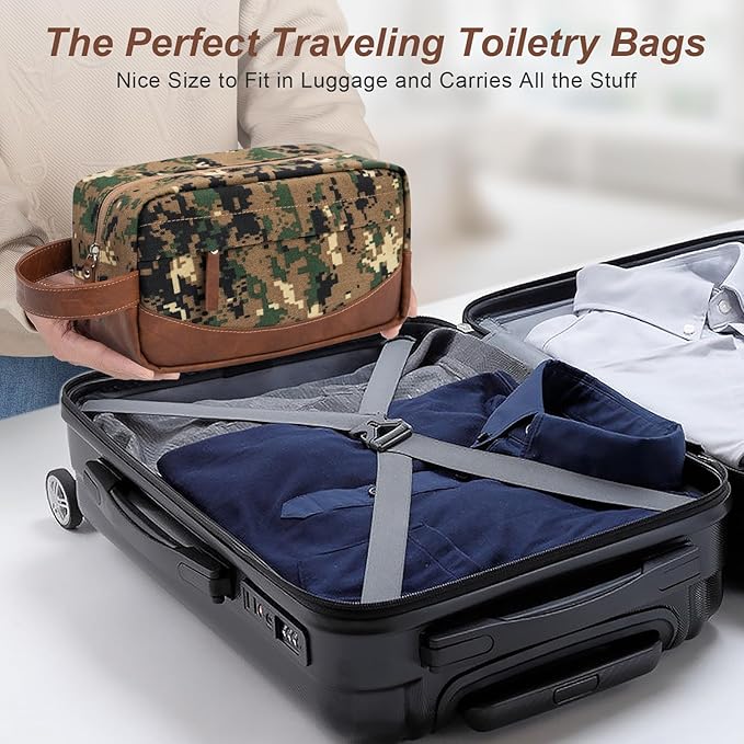 Travel Toiletry Bag for Men, Hanging Toiletry Organizer, Water Resistant Shaving Kit with Large Capacity for Travel Accessories (Camo-Green)