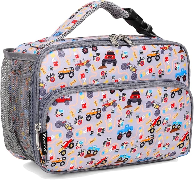 FlowFly Kids Lunch box with buckle Insulated Cooler Back to School Thermal Meal Tote Kit for Girls, Boys, Truck